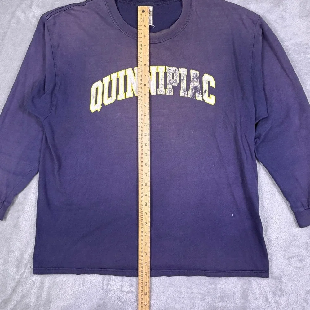 Y2K Vintage Quinnipiac‎ University Long Sleeve Tee XL Faded Distressed Blue